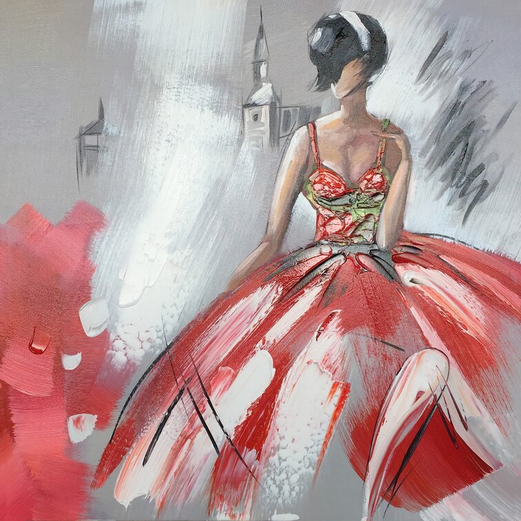 Dancing Girl in Red Dress II Oil Painting Print on Wrapped Canvas